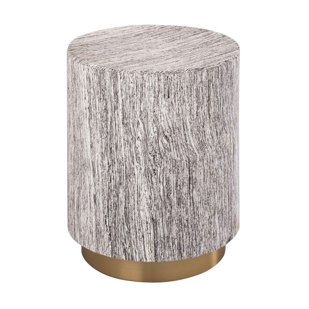 TOV Furniture Dahlia Side Table – Chic Cylindrical Design with Gold Base, Distressed White Finish for Versatile Use TOV-OC18346