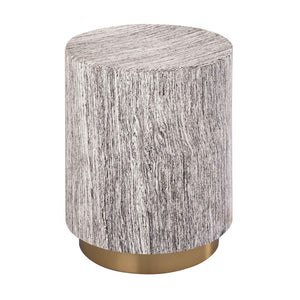 TOV Furniture Dahlia Side Table – Chic Cylindrical Design with Gold Base, Distressed White Finish for Versatile Use TOV-OC18346