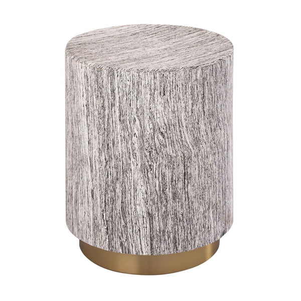 TOV Furniture Dahlia Side Table – Chic Cylindrical Design with Gold Base, Distressed White Finish for Versatile Use TOV-OC18346