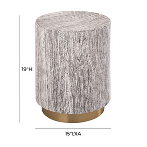 TOV Furniture Dahlia Side Table – Chic Cylindrical Design with Gold Base, Distressed White Finish for Versatile Use TOV-OC18346
