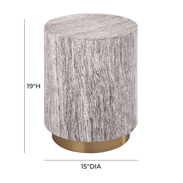 TOV Furniture Dahlia Side Table – Chic Cylindrical Design with Gold Base, Distressed White Finish for Versatile Use TOV-OC18346