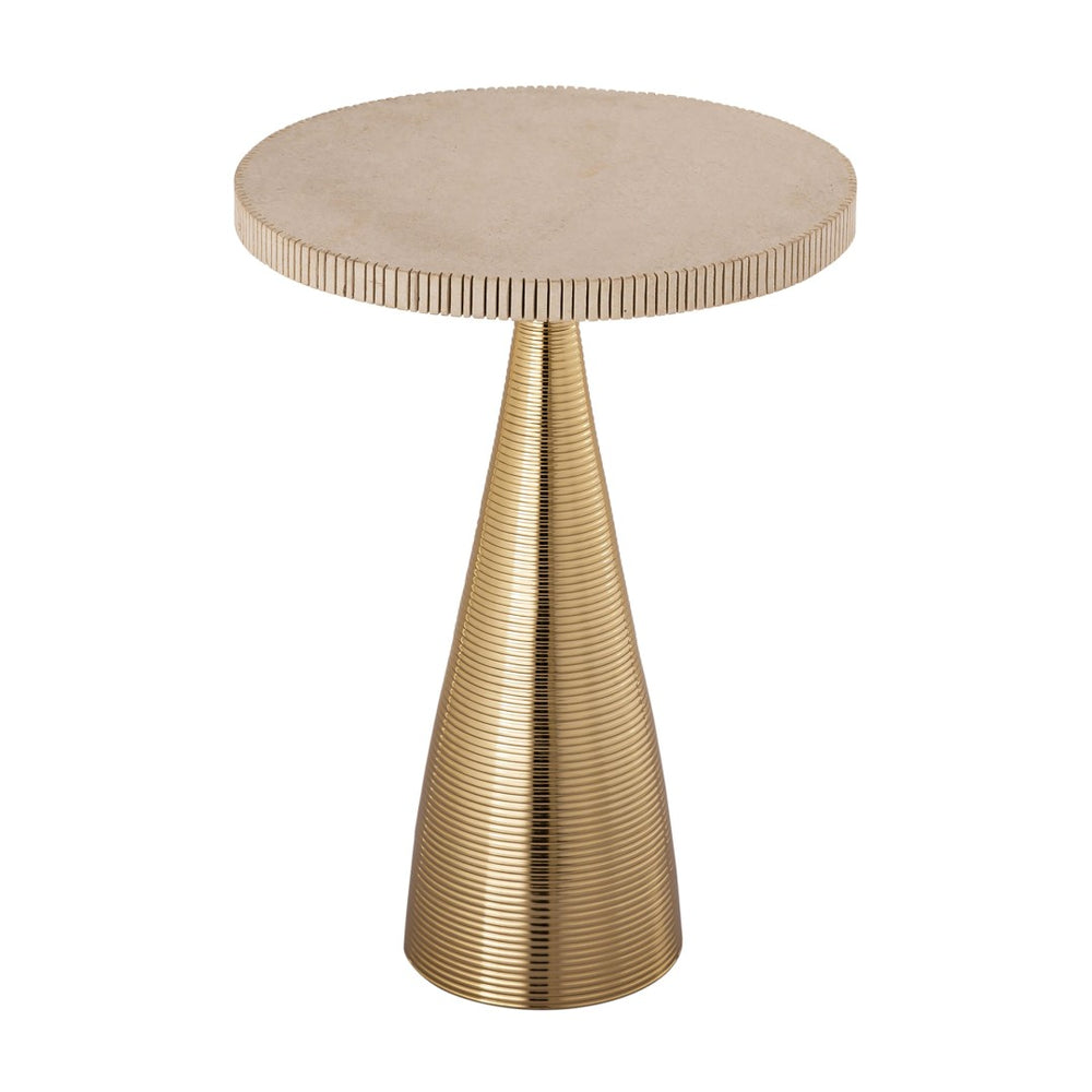 TOV Furniture Celeste Ribbed Side Table - Artisan-Crafted Accent with Natural Stone Top & Textured Gold Base Decor TOV-OC18353