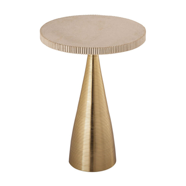 TOV Furniture Celeste Ribbed Side Table - Artisan-Crafted Accent with Natural Stone Top & Textured Gold Base Decor TOV-OC18353