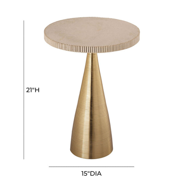 TOV Furniture Celeste Ribbed Side Table - Artisan-Crafted Accent with Natural Stone Top & Textured Gold Base Decor TOV-OC18353
