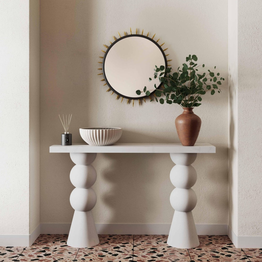 TOV Furniture Lupita 53" White Console Table - Contemporary Sculptural Design with Durable Resin Top & Timeless Style TOV-OC18433