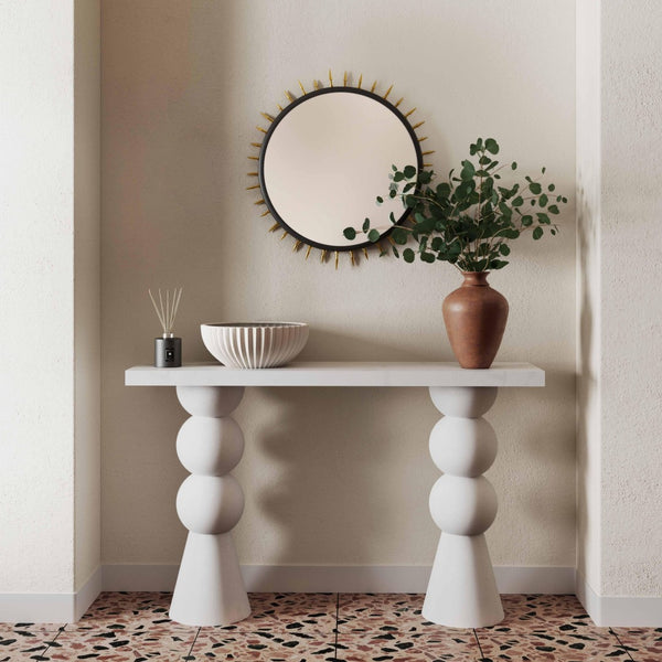 TOV Furniture Lupita 53" White Console Table - Contemporary Sculptural Design with Durable Resin Top & Timeless Style TOV-OC18433