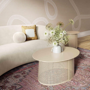 TOV Furniture Pesky 32" Oval Coffee Table - Modern Iron Frame & MDF Top, Versatile Centerpiece in Coral Pink or Eggnog Cream TOV-OC18449