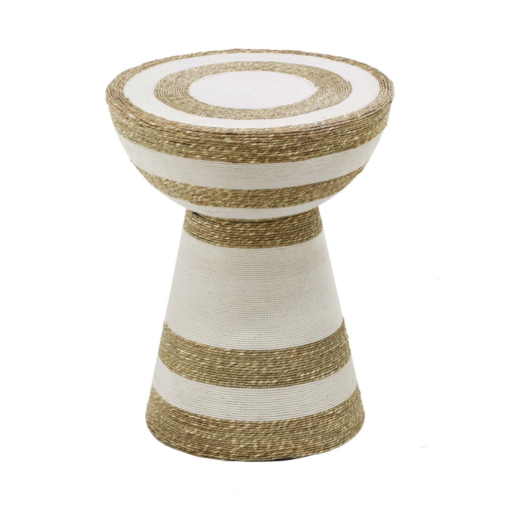 TOV Furniture Wren Handmade Grass Side Table - Coastal-Inspired Design with Durable Cotton-Wrapped Iron Base Natural/White TOV-OC18472