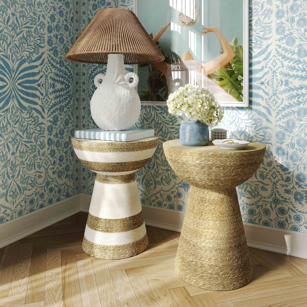 TOV Furniture Wren Handmade Grass Side Table - Coastal-Inspired Design with Durable Cotton-Wrapped Iron Base Natural/White TOV-OC18472