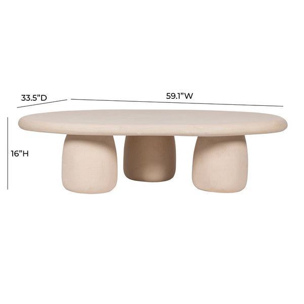 TOV Furniture Rahul Handmade 59" Cream Coffee Table - Faux-Stone Elegance with Wabi-Sabi Charm for Your Home TOV-OC18503