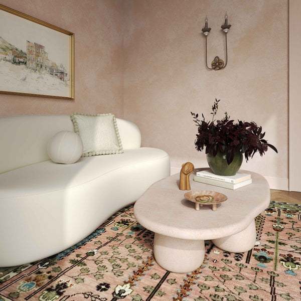 TOV Furniture Rahul Handmade 59" Cream Coffee Table - Faux-Stone Elegance with Wabi-Sabi Charm for Your Home TOV-OC18503