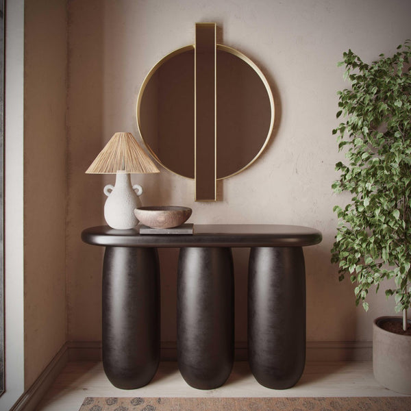 TOV Furniture Rahul 49" Textured Black Console Table - Modern Wabi-Sabi Design for Indoor & Outdoor Spaces TOV-OC18504