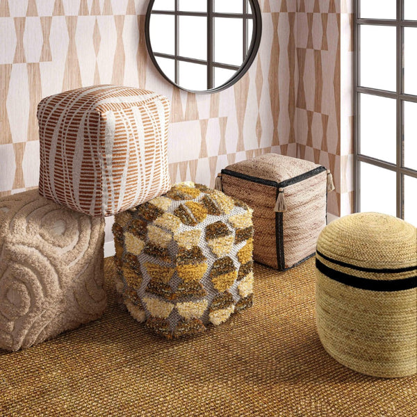 TOV Furniture Miranda Beige Knitted Pouf - Handmade Cozy Accent for Living Room, Versatile Footrest & Seating Option TOV-OC18534