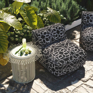 TOV Furniture Chiara Stylish Indoor/Outdoor Black and White Accent Pouf - Versatile, Handcrafted Boho Design TOV-OC18687