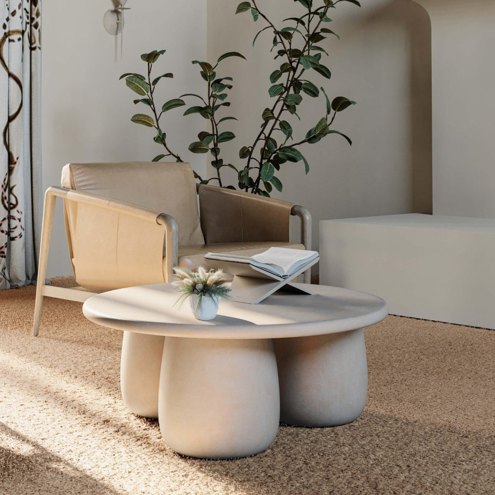 TOV Furniture Rahul Handmade 34" Cream Round Coffee Table - Lightweight, Unique Design for Indoor & Outdoor Use TOV-OC18720