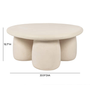 TOV Furniture Rahul Handmade 34" Cream Round Coffee Table - Lightweight, Unique Design for Indoor & Outdoor Use TOV-OC18720