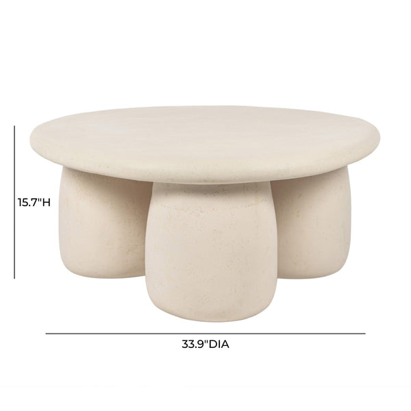 TOV Furniture Rahul Handmade 34" Cream Round Coffee Table - Lightweight, Unique Design for Indoor & Outdoor Use TOV-OC18720