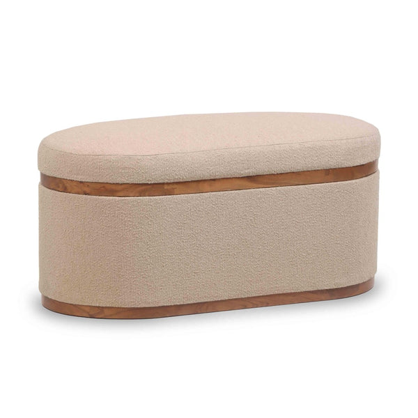 TOV Furniture Olivier 41" Boucle Oval Storage Ottoman - Stylish Multifunctional Seating and Storage Solution Ivory TOV-OC18723