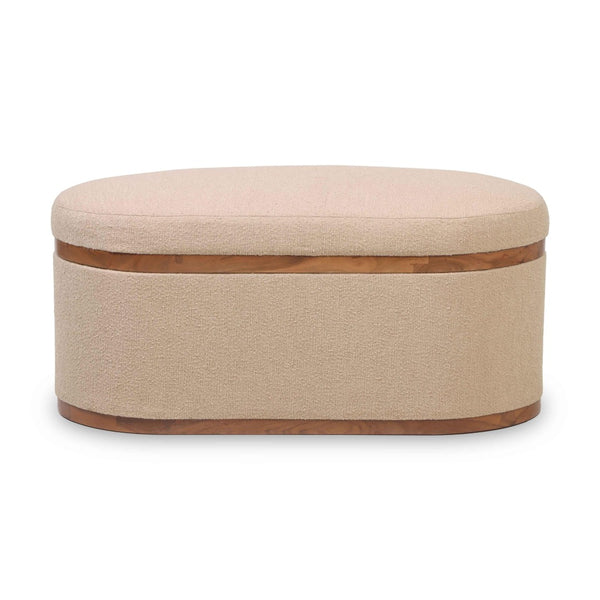 TOV Furniture Olivier 41" Boucle Oval Storage Ottoman - Stylish Multifunctional Seating and Storage Solution Ivory TOV-OC18723
