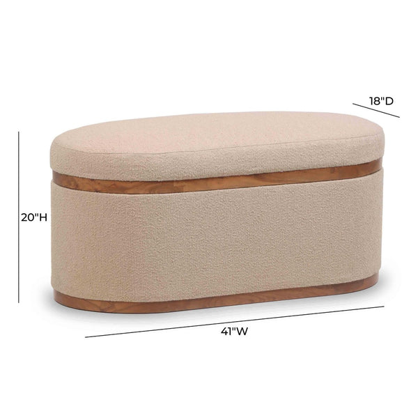 TOV Furniture Olivier 41" Boucle Oval Storage Ottoman - Stylish Multifunctional Seating and Storage Solution Ivory TOV-OC18723