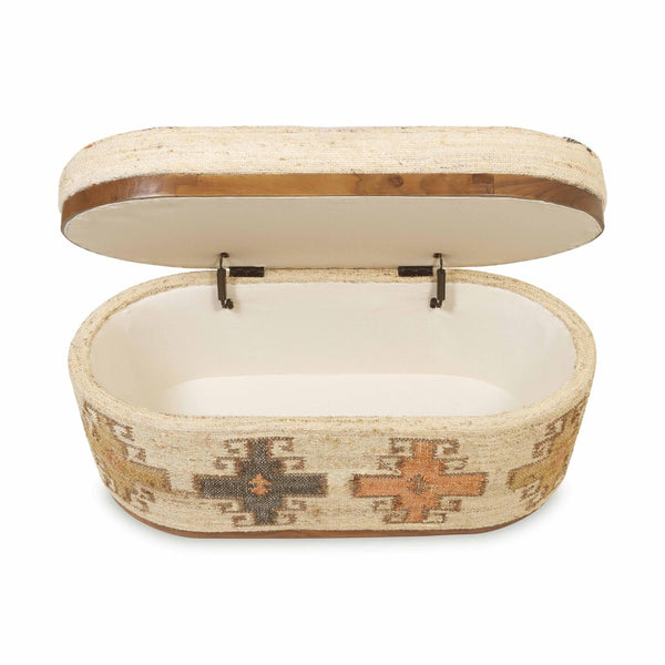 TOV Furniture Olivier 41" Stylish Oval Storage Ottoman with Acacia Wood Trim – Perfect for Living Room Decor & Functionality TOV-OC18724