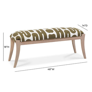 TOV Furniture Arielle 48" Olive & White Embroidered Bench - Artisan Craftsmanship for Stylish Entryway & Living Room TOV-OC18726