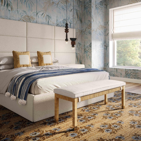 TOV Furniture Amara Coastal-Inspired Woven Rattan Bench with Water-Repellent Cushion for Stylish Seating Solutions Natural TOV-OC21012