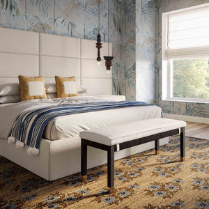 TOV Furniture Amara Coastal-Inspired Woven Rattan Bench with Water-Repellent Cushion for Stylish Seating Solutions Charcoal TOV-OC21013