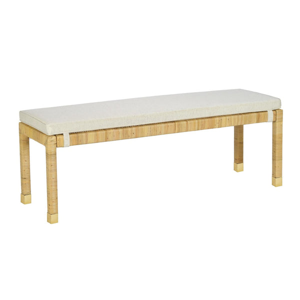 TOV Furniture Amara Coastal Cream Linen Bench with Rattan & Mahogany Frame - Stylish Entryway or Bedroom Seating TOV-OC21033