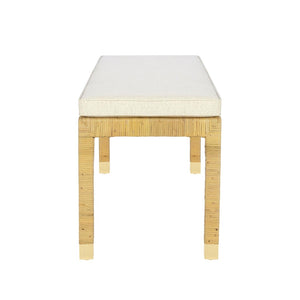 TOV Furniture Amara Coastal Cream Linen Bench with Rattan & Mahogany Frame - Stylish Entryway or Bedroom Seating TOV-OC21033