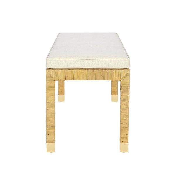 TOV Furniture Amara Coastal Cream Linen Bench with Rattan & Mahogany Frame - Stylish Entryway or Bedroom Seating TOV-OC21033