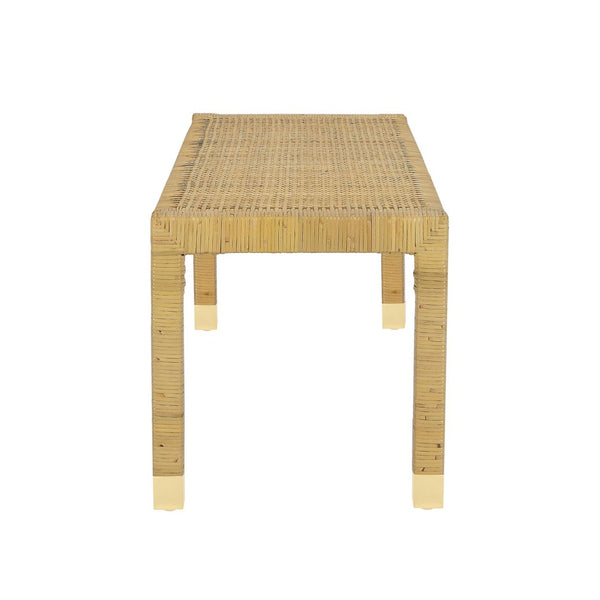 TOV Furniture Amara Coastal Cream Linen Bench with Rattan & Mahogany Frame - Stylish Entryway or Bedroom Seating TOV-OC21033