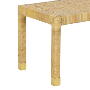 TOV Furniture Amara Coastal Cream Linen Bench with Rattan & Mahogany Frame - Stylish Entryway or Bedroom Seating TOV-OC21033