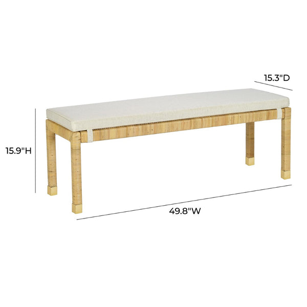 TOV Furniture Amara Coastal Cream Linen Bench with Rattan & Mahogany Frame - Stylish Entryway or Bedroom Seating TOV-OC21033
