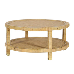TOV Furniture Amara 33" Hand-Woven Rattan Round Coffee Table with Brass-Capped Legs for Chic Living Spaces TOV-OC21035