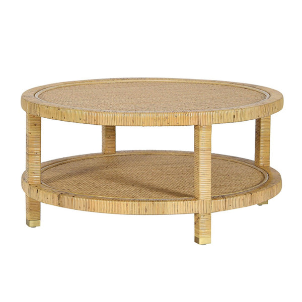 TOV Furniture Amara 33" Hand-Woven Rattan Round Coffee Table with Brass-Capped Legs for Chic Living Spaces TOV-OC21035