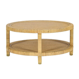 TOV Furniture Amara 33" Hand-Woven Rattan Round Coffee Table with Brass-Capped Legs for Chic Living Spaces TOV-OC21035