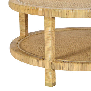 TOV Furniture Amara 33" Hand-Woven Rattan Round Coffee Table with Brass-Capped Legs for Chic Living Spaces TOV-OC21035