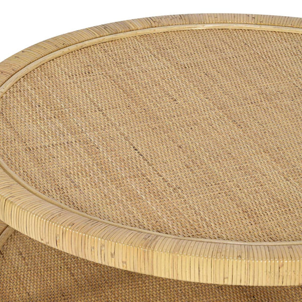 TOV Furniture Amara 33" Hand-Woven Rattan Round Coffee Table with Brass-Capped Legs for Chic Living Spaces TOV-OC21035