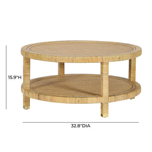 TOV Furniture Amara 33" Hand-Woven Rattan Round Coffee Table with Brass-Capped Legs for Chic Living Spaces TOV-OC21035