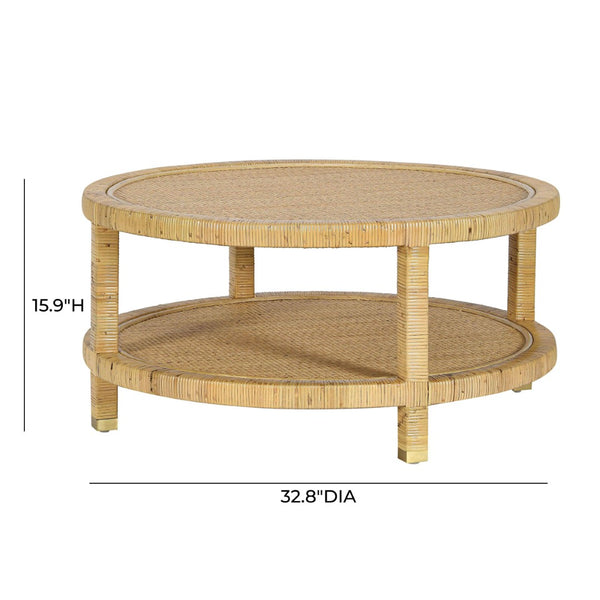 TOV Furniture Amara 33" Hand-Woven Rattan Round Coffee Table with Brass-Capped Legs for Chic Living Spaces TOV-OC21035