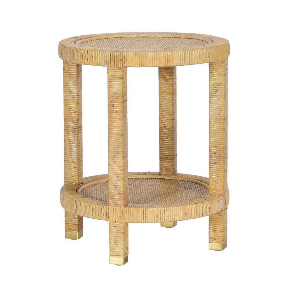 TOV Furniture Amara Natural Rattan Side Table - Handcrafted Accent with Brass-Capped Legs for Chic Home Decor TOV-OC21036