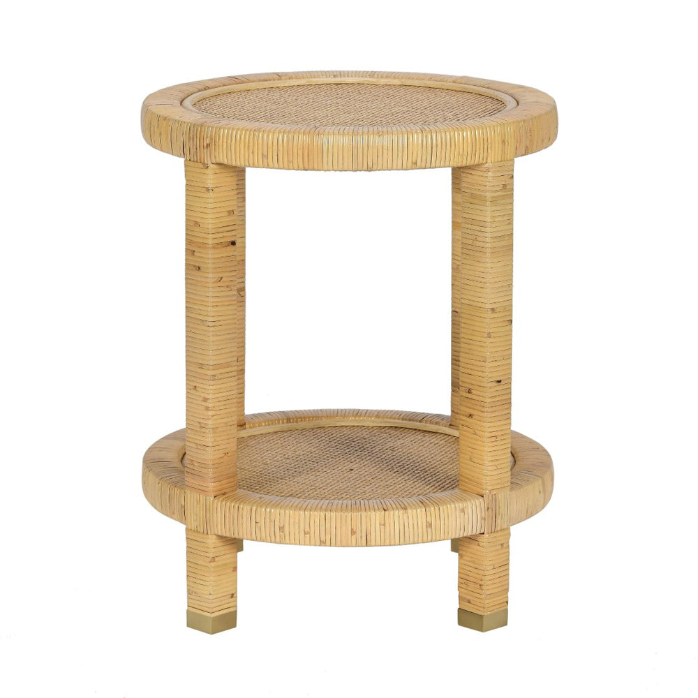 TOV Furniture Amara Natural Rattan Side Table - Handcrafted Accent with Brass-Capped Legs for Chic Home Decor TOV-OC21036