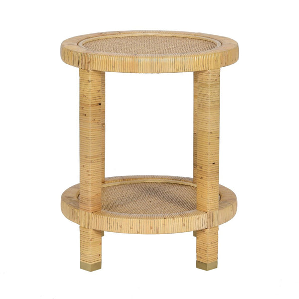 TOV Furniture Amara Natural Rattan Side Table - Handcrafted Accent with Brass-Capped Legs for Chic Home Decor TOV-OC21036