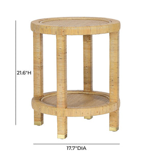 TOV Furniture Amara Natural Rattan Side Table - Handcrafted Accent with Brass-Capped Legs for Chic Home Decor TOV-OC21036