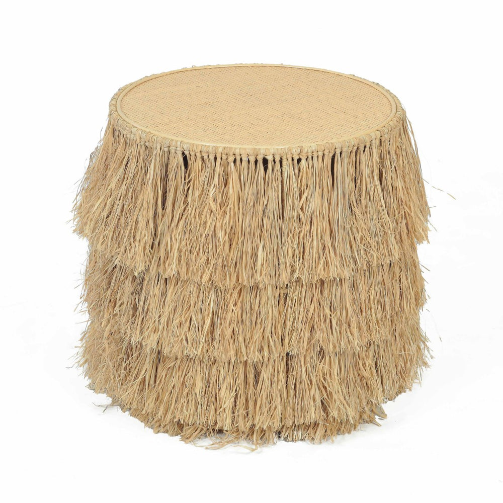TOV Furniture Luau Natural Rattan Round End Table - Handcrafted Coastal Accent with Tassels, No Assembly Needed TOV-OC21040