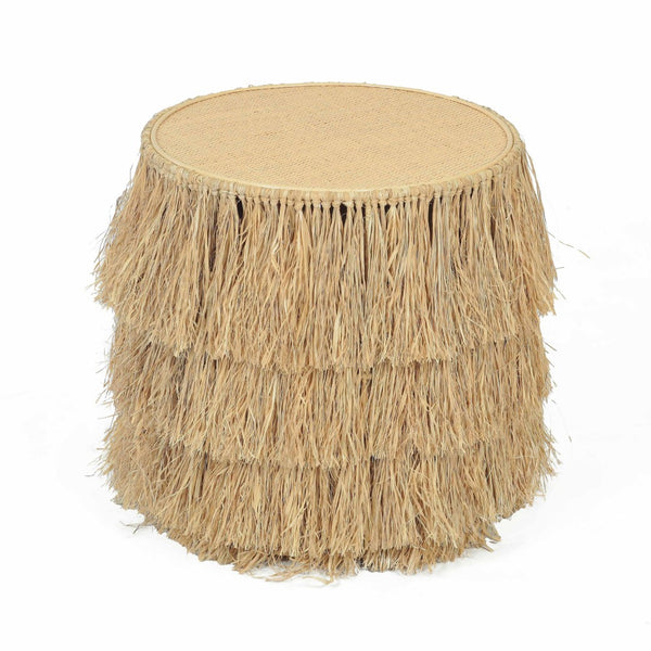 TOV Furniture Luau Natural Rattan Round End Table - Handcrafted Coastal Accent with Tassels, No Assembly Needed TOV-OC21040