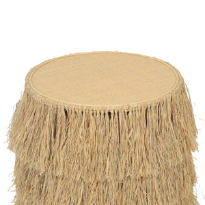 TOV Furniture Luau Natural Rattan Round End Table - Handcrafted Coastal Accent with Tassels, No Assembly Needed TOV-OC21040