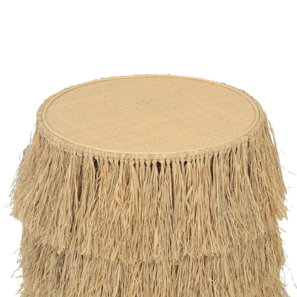 TOV Furniture Luau Natural Rattan Round End Table - Handcrafted Coastal Accent with Tassels, No Assembly Needed TOV-OC21040