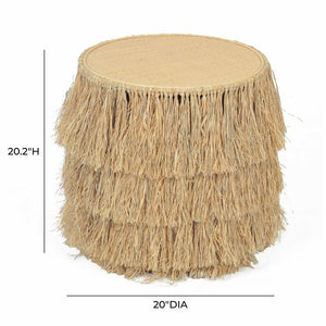 TOV Furniture Luau Natural Rattan Round End Table - Handcrafted Coastal Accent with Tassels, No Assembly Needed TOV-OC21040